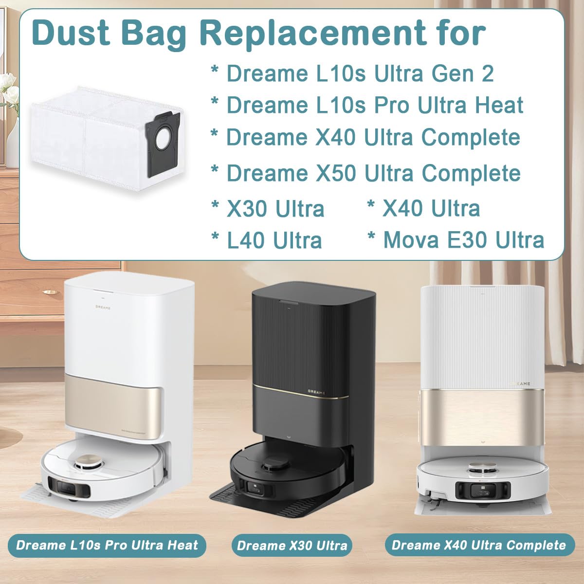 Sac pour Dreame X40 Ultra, 6 Accessoires pour Aspirateur Dreame Aqua10 X50 L20 L40 Ultra, L50 L40s L10s Pro Ultra, L10s Ultra - Electroménager