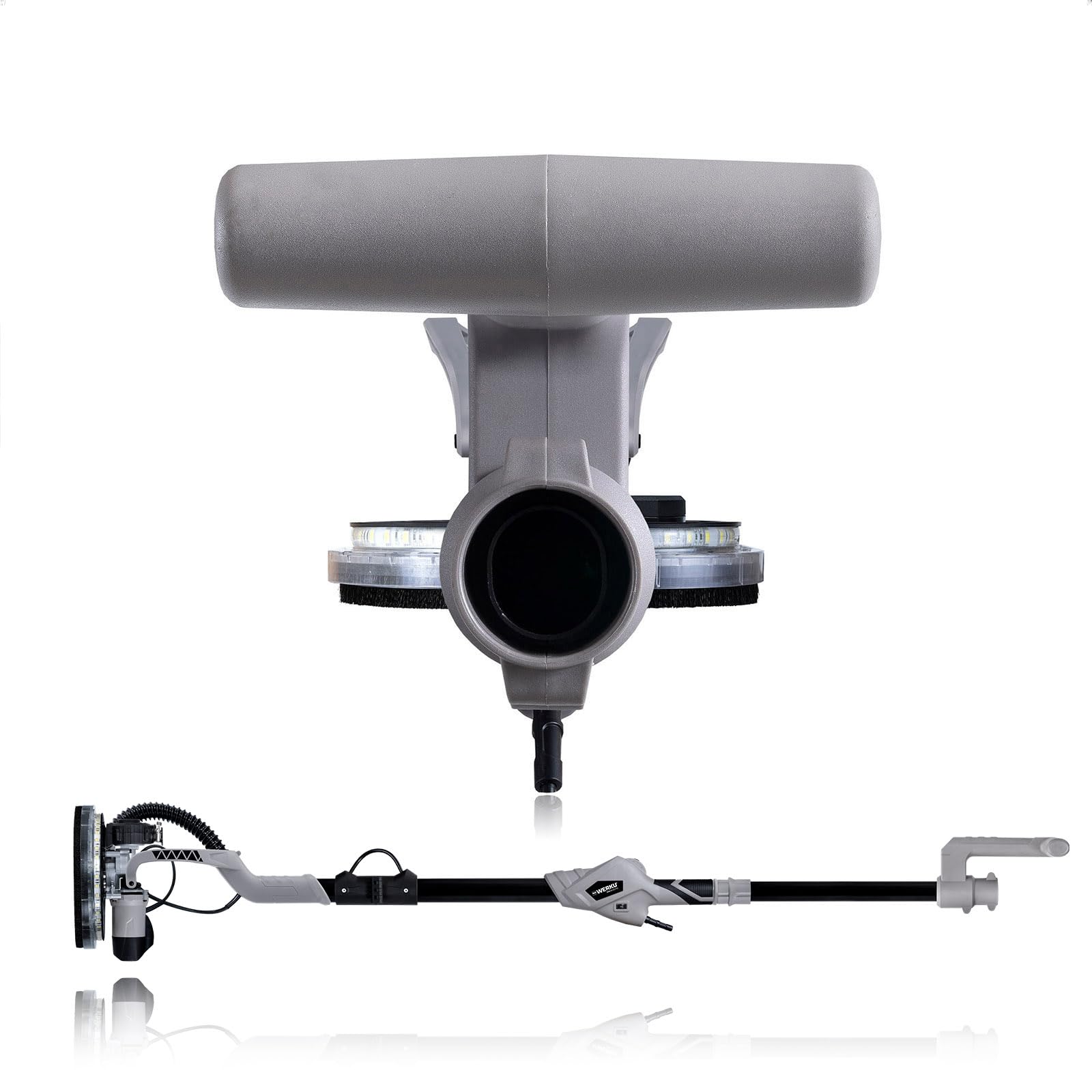 Werku WK403070, Lijadora Circular Paredes-Techos Auto-Aspirante, Calidad Profesional, Potencia 750 W, Disco 225 mm, Sistema Luz LED Visión, Incluye Disco Lijado y Manguera Aspiración