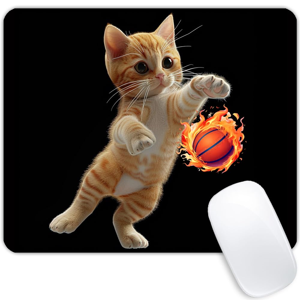 Square Mouse Pad Playful Orange Kitten Basketball on Fire-1,Gaming Mouse Pads for Desk,Soft Computer Waterproof Non-Slip Mouse Mat