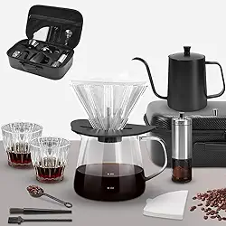 Kit Café 9 Peças, com Coador de Café, com Moedor de Café Manual, com Chaleira de 600mL, Balde para Compartilhar de 350mL, 2Pce Copos 100mL, PapéIs de Filtro 40Pcs, Conjunto de Cafeteira