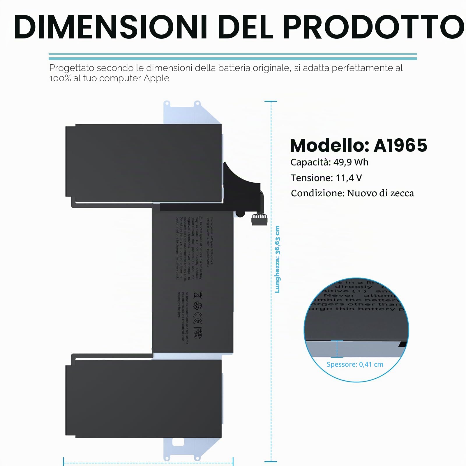 BNDeluxe A1965 A2179 MacBook Air Laptop Batteria A1932 per MacBook Air 13" Retina A1932 (fine 2018-2019) A2179 (inizio 2020) EMC 3184 3302 A1965 Batteria di ricambio per laptop 11.4V 49.9WH