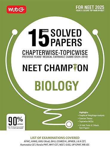 MTG 15 Years NEET Chapterwise Topicwise Previous Years Solved Papers Biology (PYQ Book) With Medical Entrance Exam Questions - NEET Champion For 2025 Exam