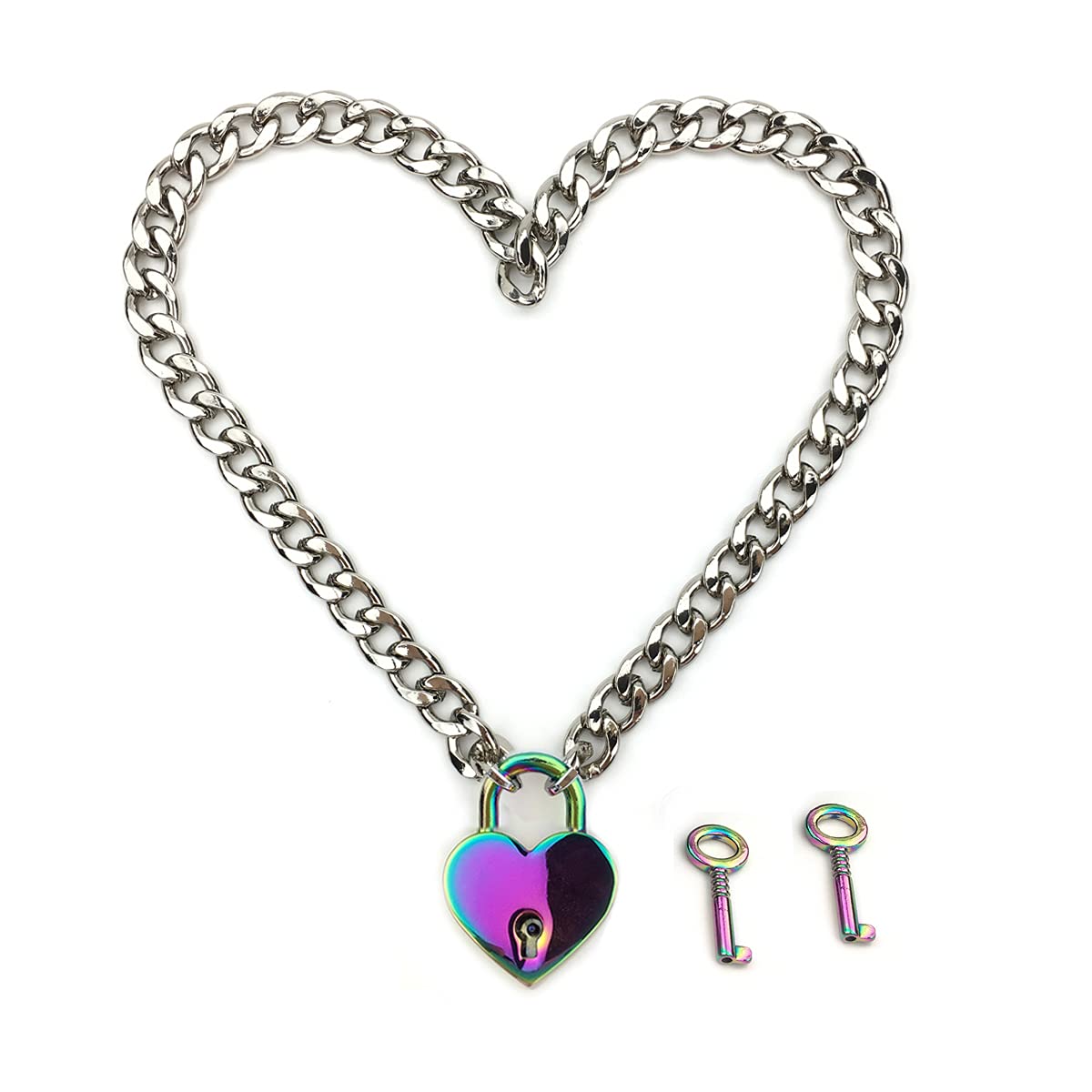 Padlock Necklace Chain Collar Choker With Two Keys And Box