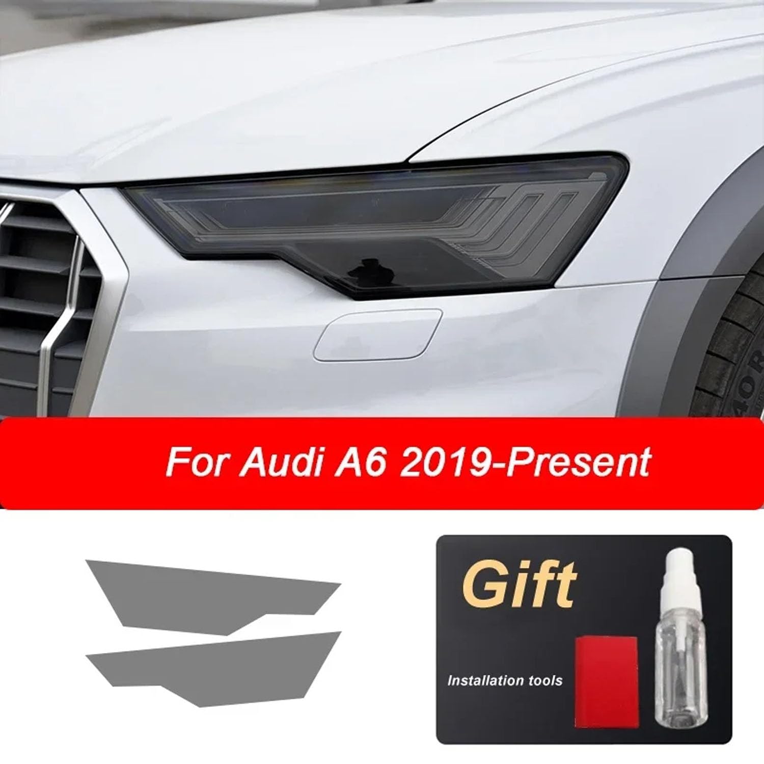 Autoscheinwerfer Schutzfolie für Audi A4 8V A3 B8 B9 A5 A6 C8 A7 A8 D4 TT E-tron R8,Autoscheinwerfer-Schutzfolie Anti-Kratz-Folie TPU-Aufkleber Zubehör,Blackened