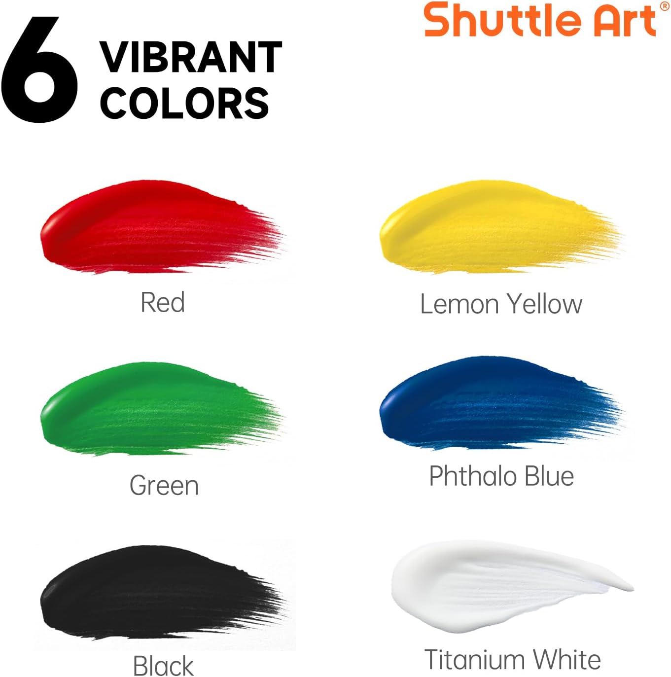 Shuttle Art 6 Colors Acrylic Paint Set, 69oz/2040ml Large Capacity Pump Bottles, Rich Pigments, High Coverage Paint, Fast Drying, Non-Toxic, for Canvas Wood Ceramic Rock Painting & DIY Crafts