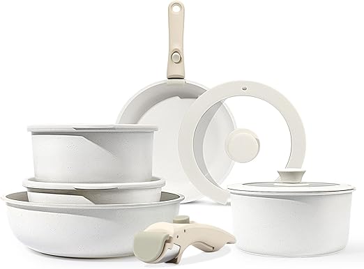 GiPP 11Pcs Pots and Pans Set Non Stick, Cookware Sets Nonstick Detachable Handle, Induction Kitchen Set Removable Handle, RV Cookware set, Oven Safe