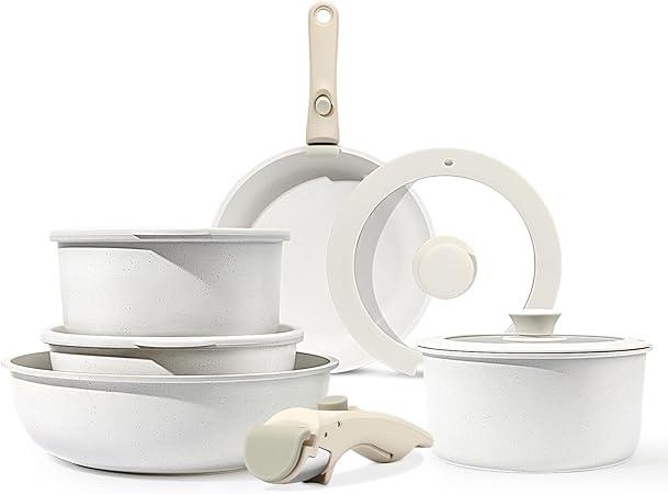 GiPP 11Pcs Pots and Pans Set Non Stick, Cookware Sets Nonstick Detachable Handle, Induction Kitchen Set Removable Handle, RV Cookware set, Oven Safe