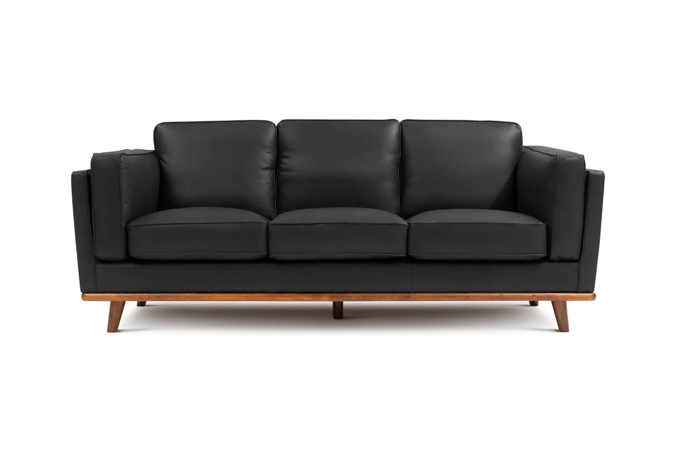 Valencia Artisan Full Leather Sofa 88” | Pure Full Italian Nappa Leather Couch, Solid Wood Accent, Ultimate Comfort, Black