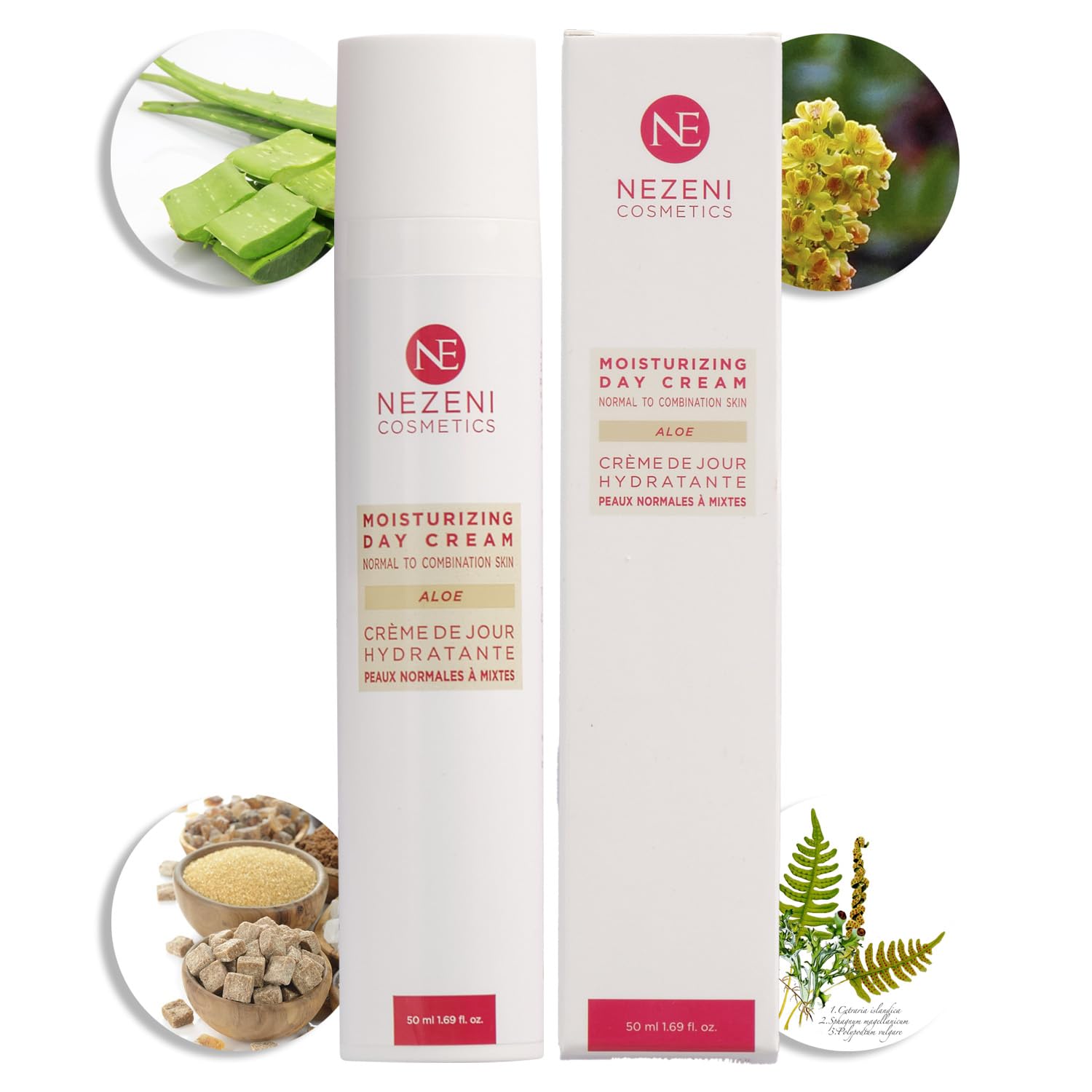 Nezeni Crema Hidratante Facial Aloe Vera 77,56% | 17 Principios Activos | Aumenta Elasticidad de la Piel | Crema Facial Día Para Piel Normal, Grasa y Mixta BAJA EN CONSERVANTES