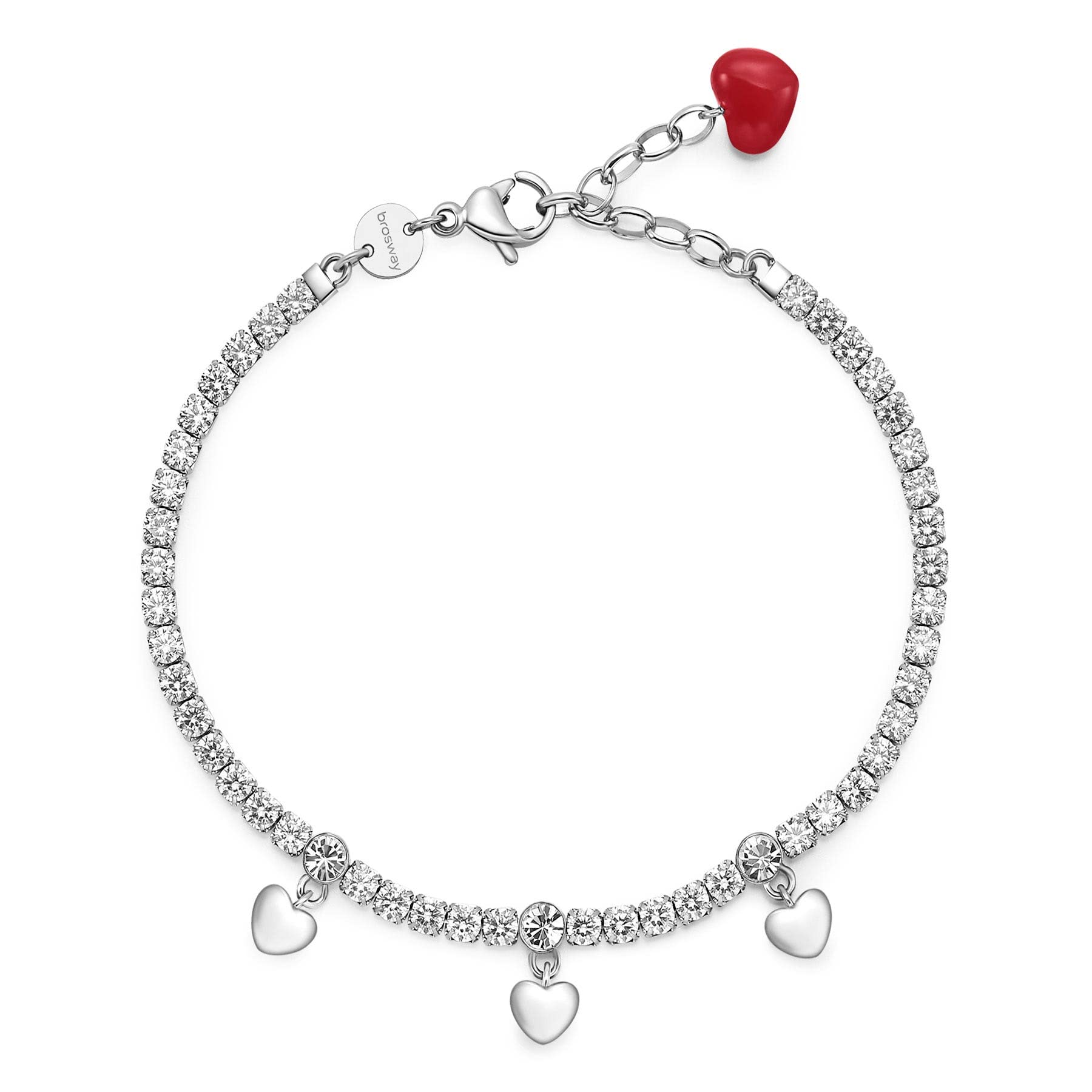 Brosway Bracciale Donna, Bracciale Tennis in Acciaio con Simbolo Cuore | Collezione Desideri - BEI043