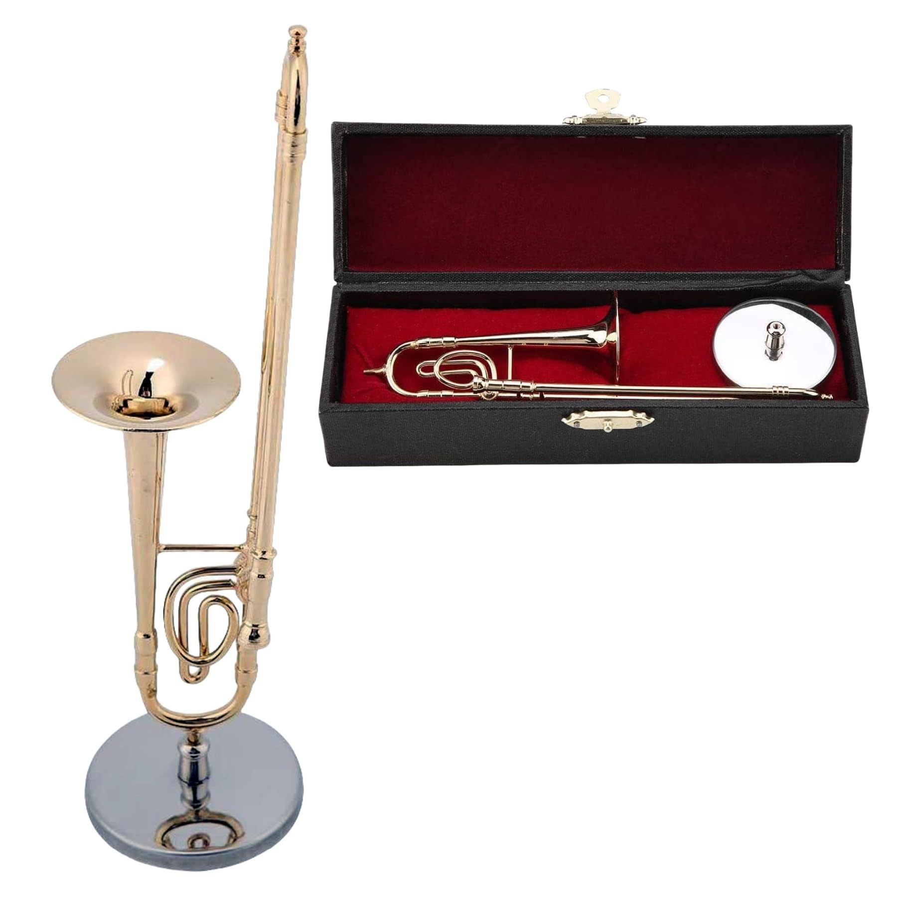 Modèle De Trombone Miniature, Modèle D'instruments De Musique en Laiton Durable, Réplique De Trombone Miniature à Rangement Facile avec Support Et étui, Ornements Musicaux