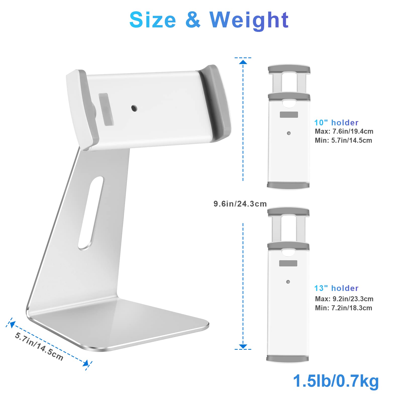 Supporto Tablet Regolabile Tavolo, Porta Tablet in Alluminio Pesante, Compatibile con iPad Pro/Air/Mini, Samsung Tab, Surface Pro, Kindle Fire (7-13") (Argento)