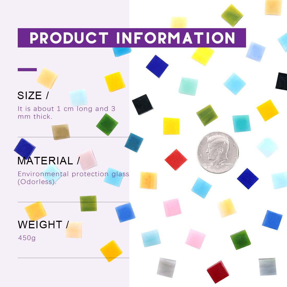 Swpeet 0,5 kg, mozaika, mieszane kolory, mozaika, szklane kawałki z pojemnikiem organizacyjnym, prawdziwa mozaika, szklane elementy, mozaika, idealna do dekoracji wnętrz, artykuły rzemieślnicze (panchromatyczne, kwadratowe)