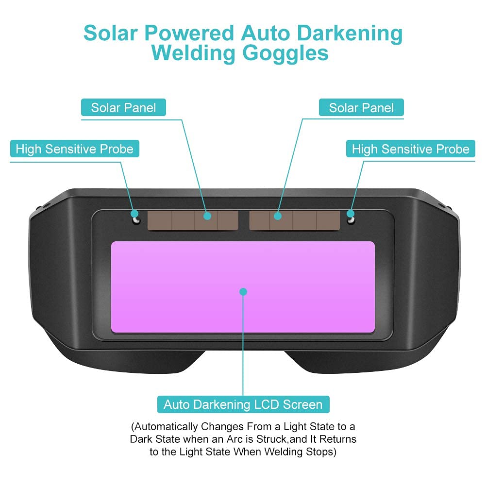 Gafas de Soldar con Oscurecimiento Automático Solar, Gafas de Soldador TIG MIG, Gafas Protectoras de Seguridad para los Ojos, Máscara Gafas Antideslumbrantes Antideslumbrantes, Negro