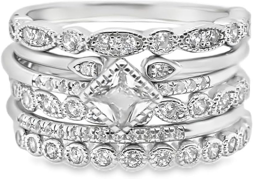 ALLYANNA 6 Stackable Rings For Women, 925 Sterling Silver Rings, Cubic Zirconia Ring, Rings For Women Non Tarnish, Stacking Rings, Dainty Rings For Women