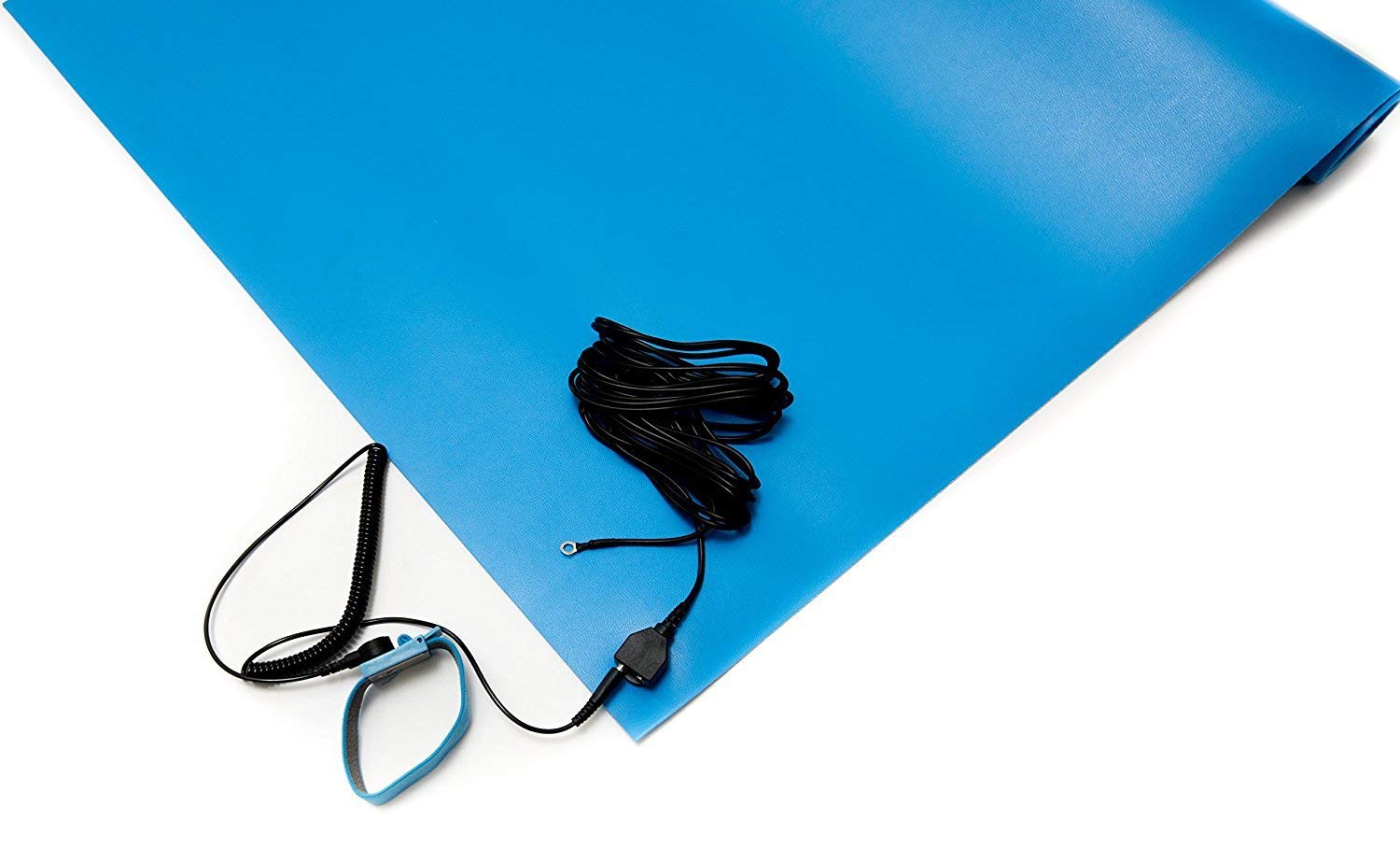 ESD Antistatik-Matte, YUANJ Professionelle Antistatische Arbeitsmatte, Gummimatte mit Erdungskabel und Handgelenkschlaufe, 76,5 cm x 47 cm x 0,2 cm, Blau