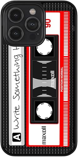 Cassette Tape Black and Red Personalized Apple iPhone Black Rubber Phone Case Compatible with iPhone 14 Pro Max, Pro, Max, iPhone 13 Pro Max Mini,
