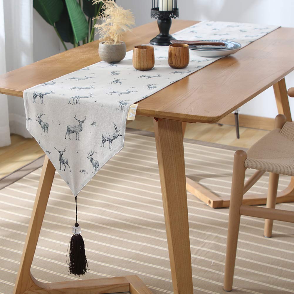 FANSU Runner da Tavola Moderno, Fatto a Mano Cotone e Lino con