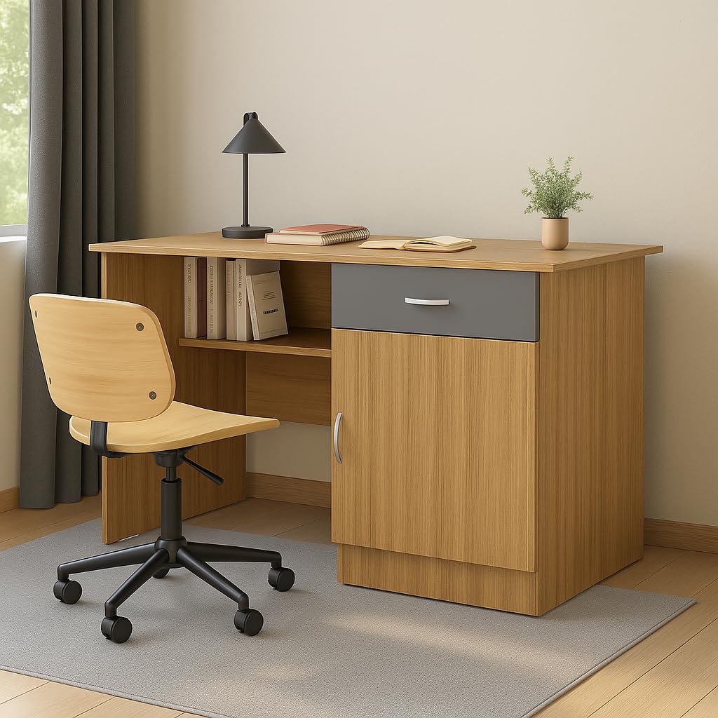 120x60x75cm Engineered Wood Study & Office Table | 1 Year Warranty | Matte Finish Free Standing Compact Modern Computer Desk with Drawer & Cabinet | Rolex Brown Finish- Urban Teak-image-16