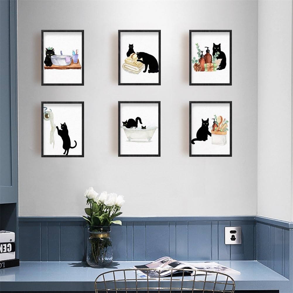 SUPERDANT Affiches Chats Noirs Lot De 6 - Décoration Murale Salle De Bain