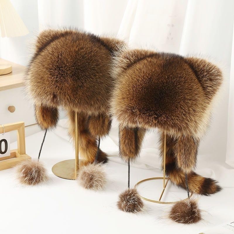 Cute Faux Fur Raccoon Tail Parent-Child Plush Hats3