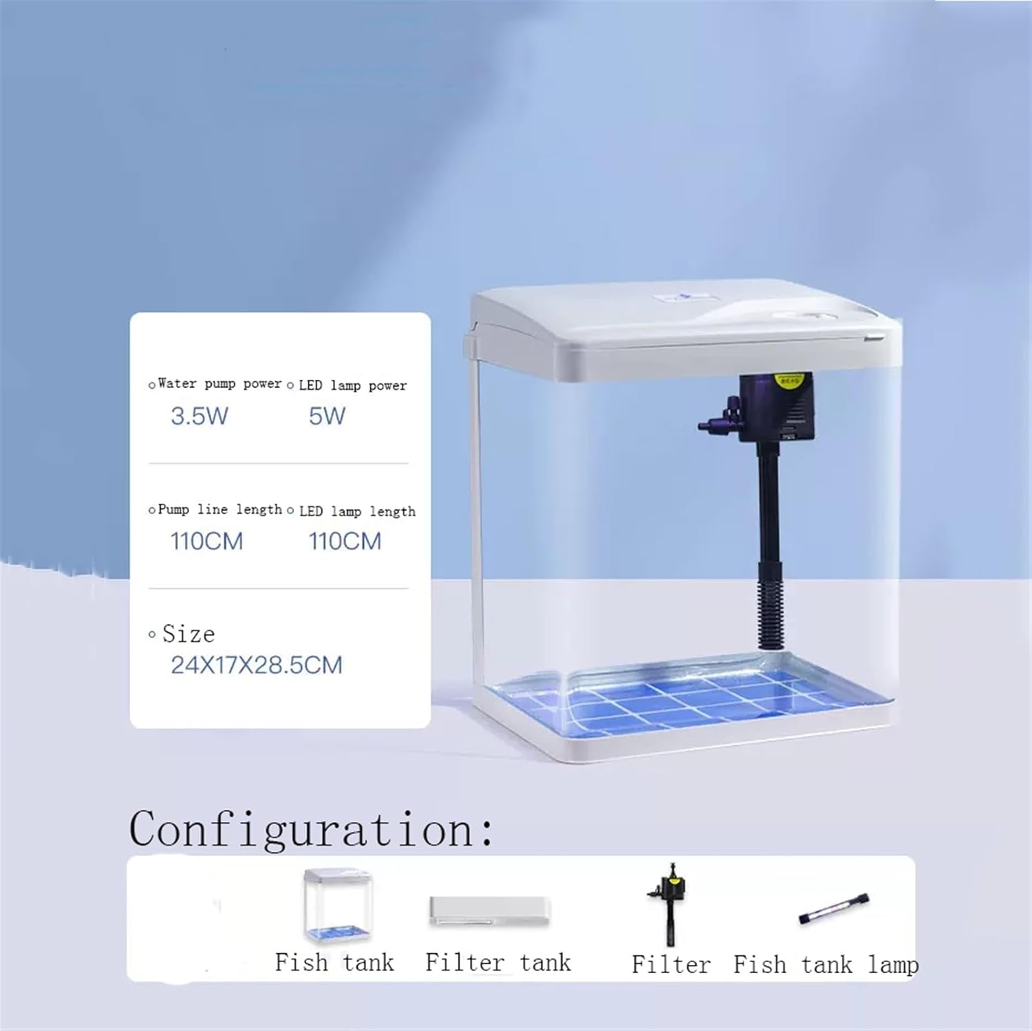 Fish Aquarium Tank Fish Tank with Oxygen Filtration Integrated Glass Fish Tank Small Household Self-circulating with Led Lights Ecological Tank Aquarium Tank