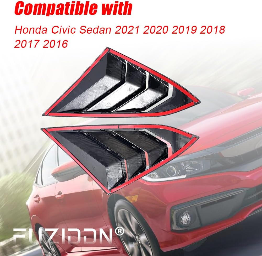 Carbon Fiber Rear Side Window Louvers Replacement for Honda Civic Sedan 2016-2021 | Racing Style Triangular Glass Blinds | UV Protection & Lightweight Design | Compatible with 10th Gen Civic