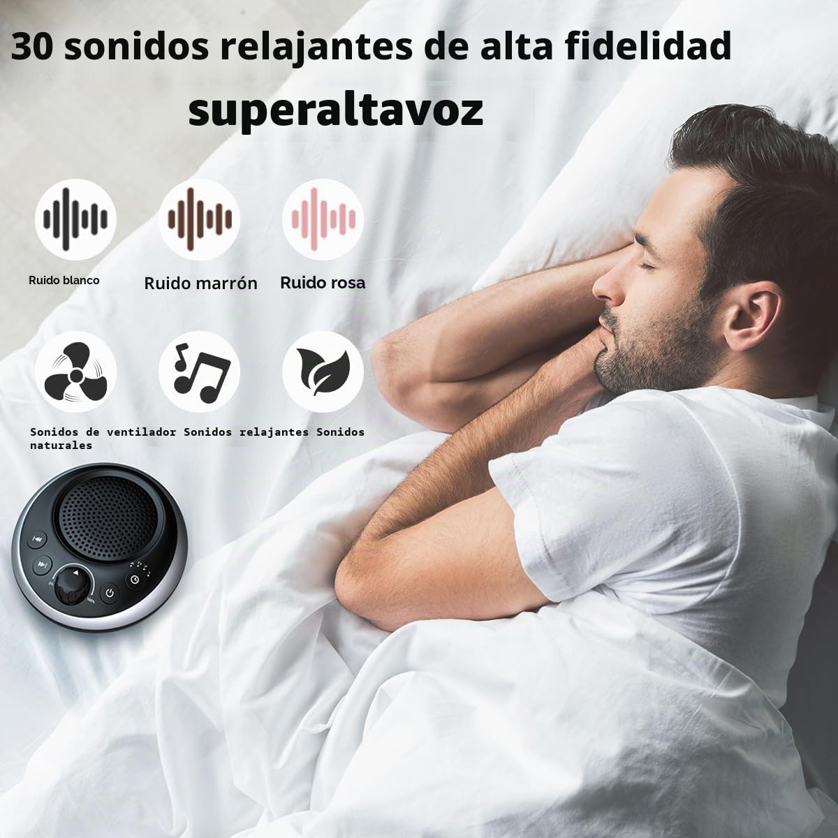 Máquina de sonido de ruido blanco fuerte, máquina de ruido marrón sin parar, 30 sonidos relajantes para bebés, niños y adultos, máquina de sueño de ruido rosa, 36 niveles Vol 4, función de memoria