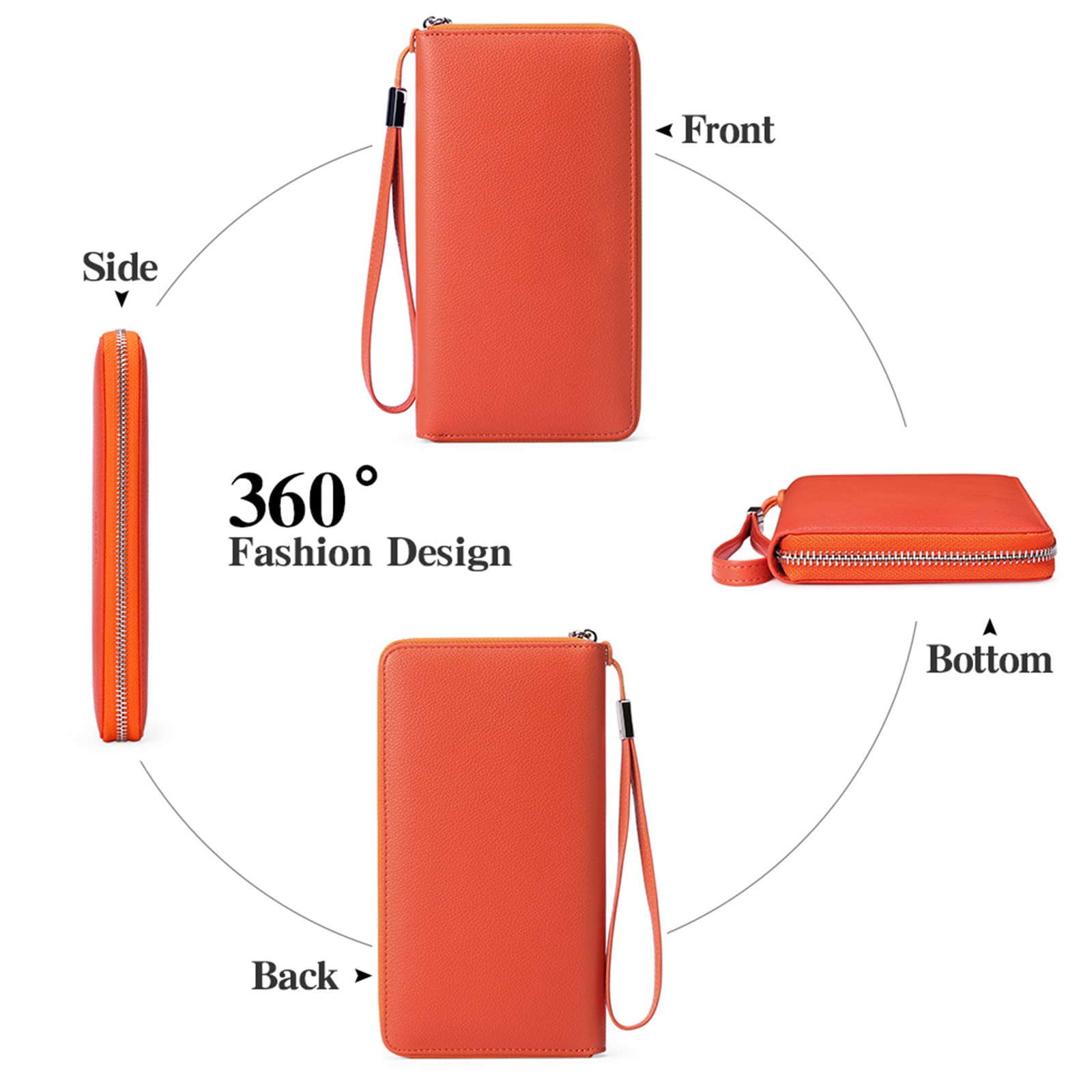 GOIACII Women Wallet RFID Closure Leather Zipper Around Wallet Large Capacity Long Credit Card Purse