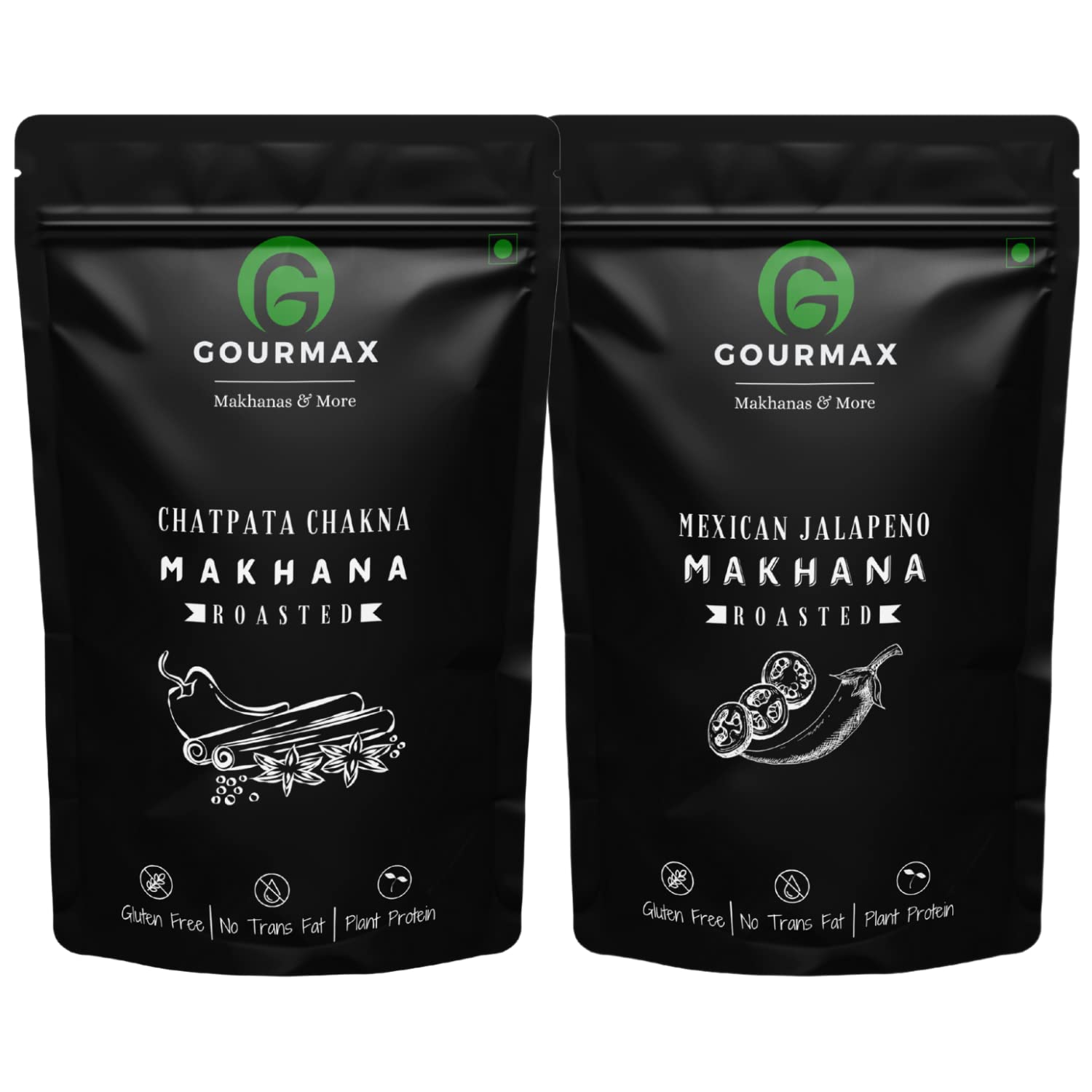 Gourmax Mexican Jalapeno Makhana & Chatpata Chakna Makhana Pouch | Roasted & Flavoured Makhana | 75gm | Pack of 2