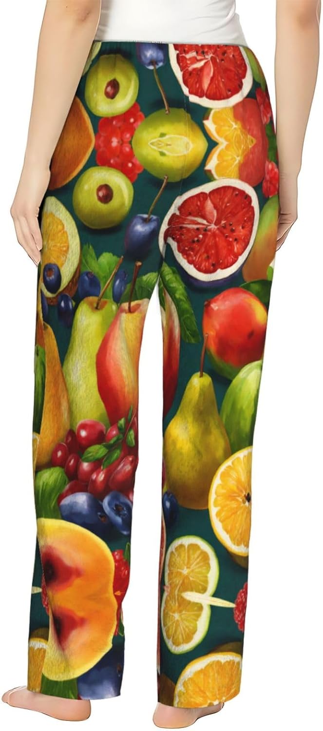 Healthy Food Print Cozy Christmas Pajama Pants,Flannel Pajama Bottoms,Cater To Various Body Types