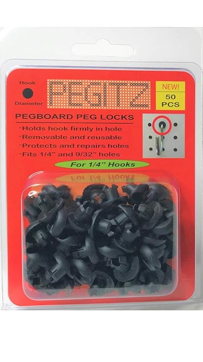 Pegitz Pegboard Peg Locks 50PCS (1/4 inch, Black)