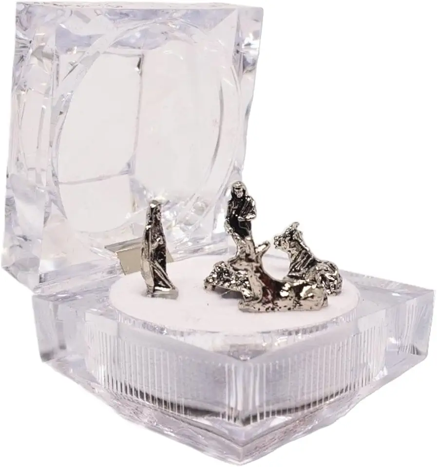 Mini Presépio Natalino de Metal com Caixnha de Cristal Miniatura Lembrancinha Enfeite de Natal Lembrança Natalina (Prata)