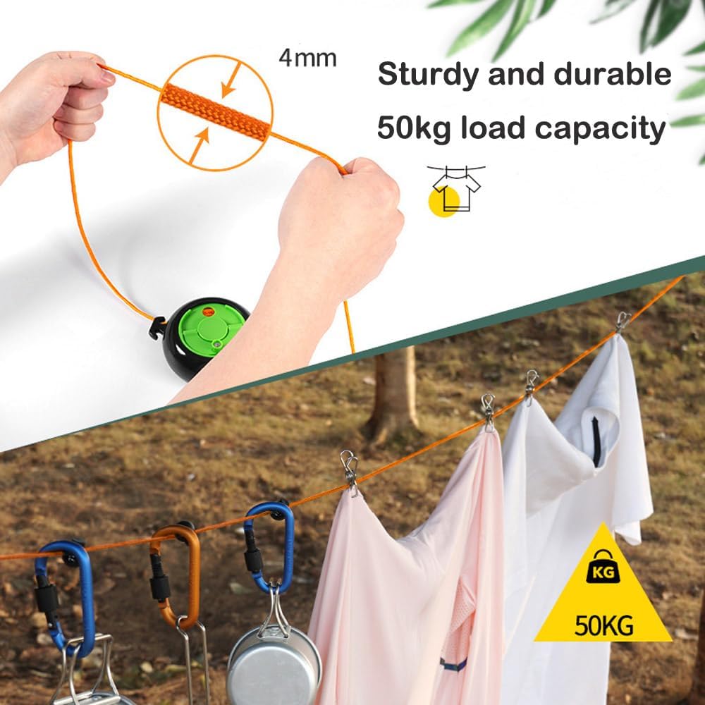 Travel Clothesline, 32ft/10M Portable Retractable Camping Clothesline, Cruise RV & Camping Essentials Drying Line, Outdoor Camper Accessories