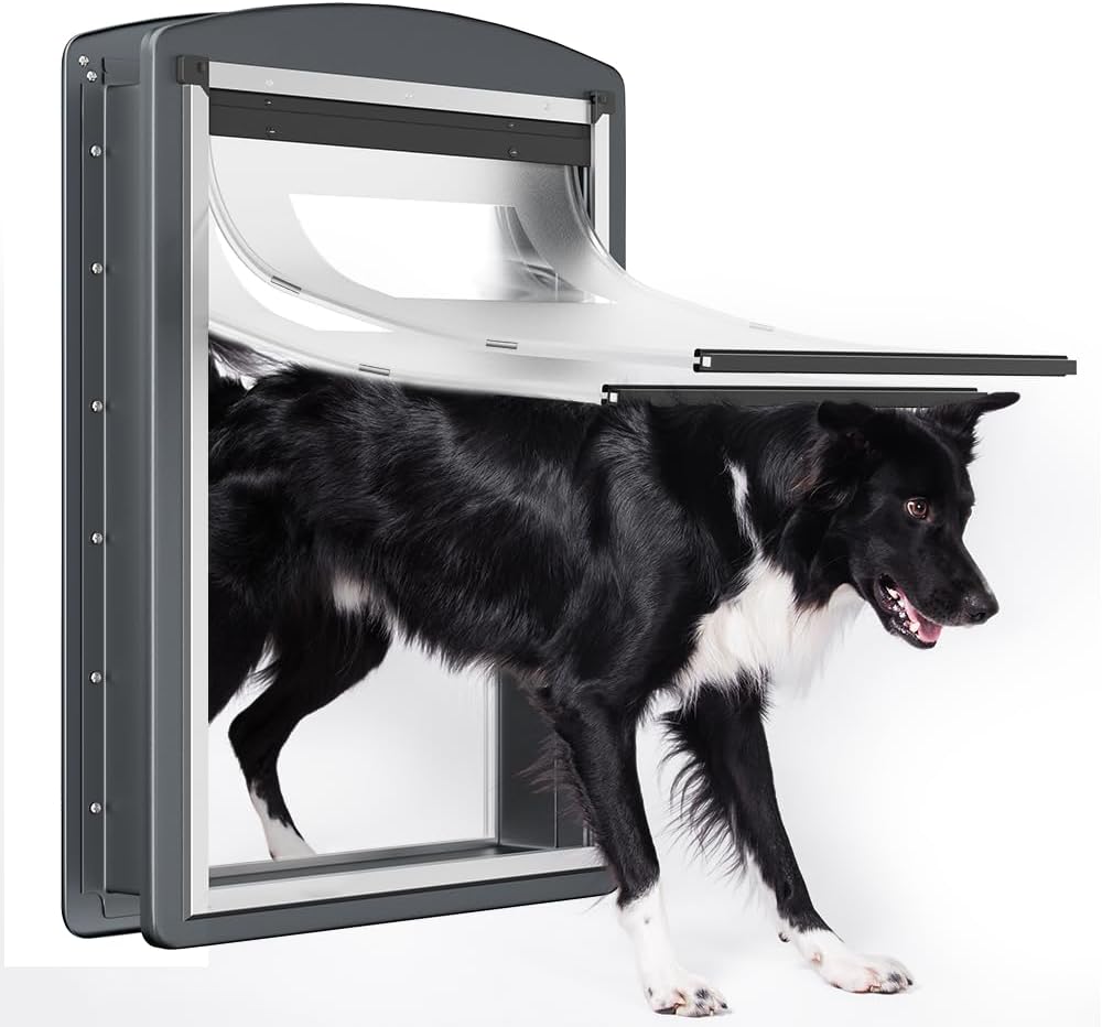 [MAVRICPOWER] Steel XL Dog Door for Door, Extra Large Doggy Door with 2 Sliding Lock Panels,Strong and Rugged Pet Door for Dogs Up to 220 lbs