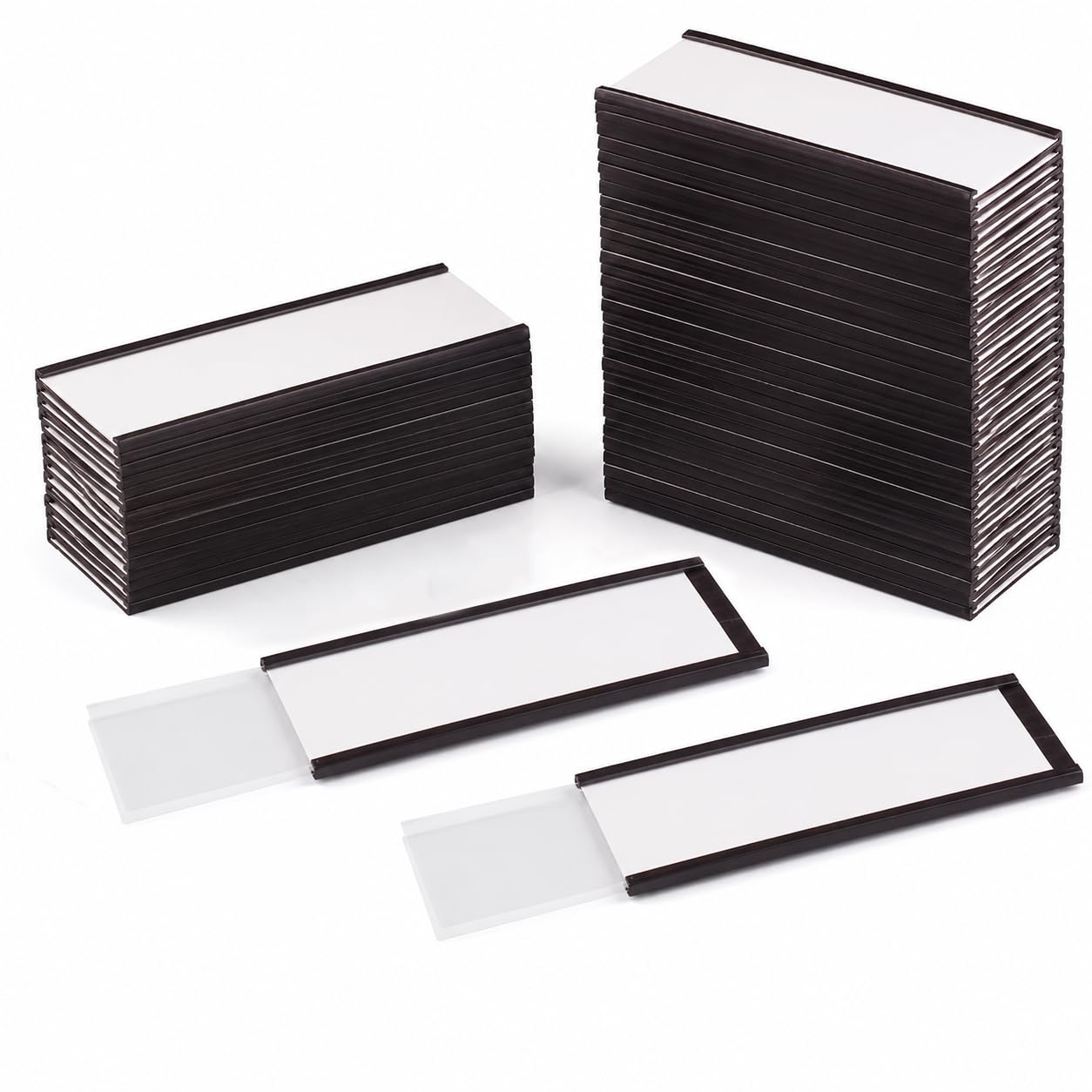 Goulifan 100 Pack Magnetic Label Holder, 25MM x 75MM Magnetic Labels Holder with Paper Inserts and Clear Plastic Protectors, Magnetic Data Card Holders File Cabinet Labels for Metal Racks Shelves