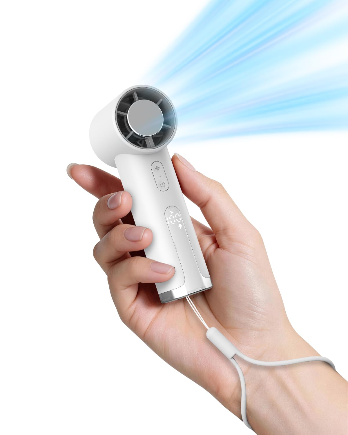 Hand held Fan Rechargeable, 18800RPM High Speed (1-100) Mini Hand Fans, 4000mAh Small Personal Portable Fan with Strap, Powerful Handheld Fans for Travel, Office, Outdoor, Camping, Gift, White