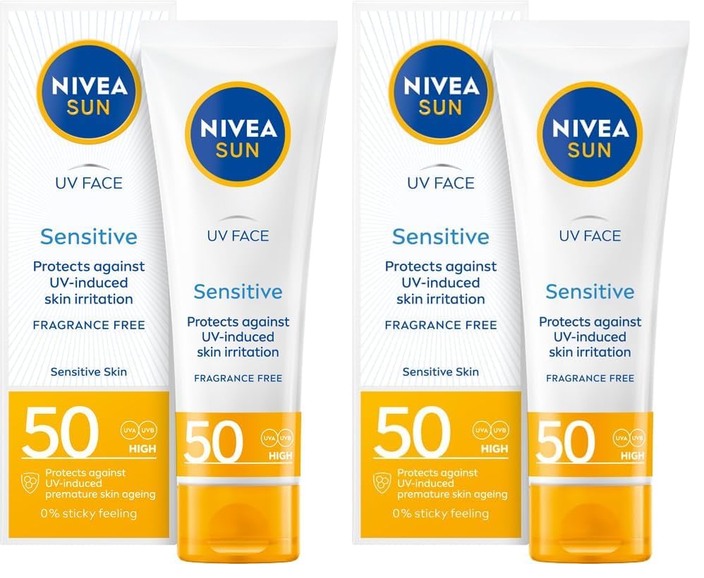 NIVEA SUN Sensitive Crema facial solar para pieles sensibles SPF50, 50 ml (Paquete de 2)