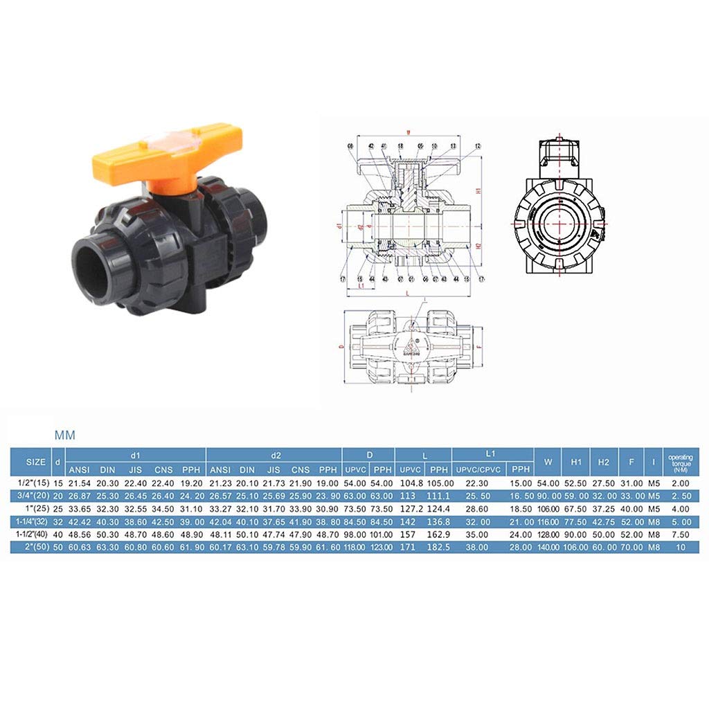 Zawór kulowy z PVC, 1 szt. Plastikowy podwójny obrotowy zawór kulowy Złącze rurowe Złączki do węży hydraulicznych Zawór odcinający(Inner 75mm)