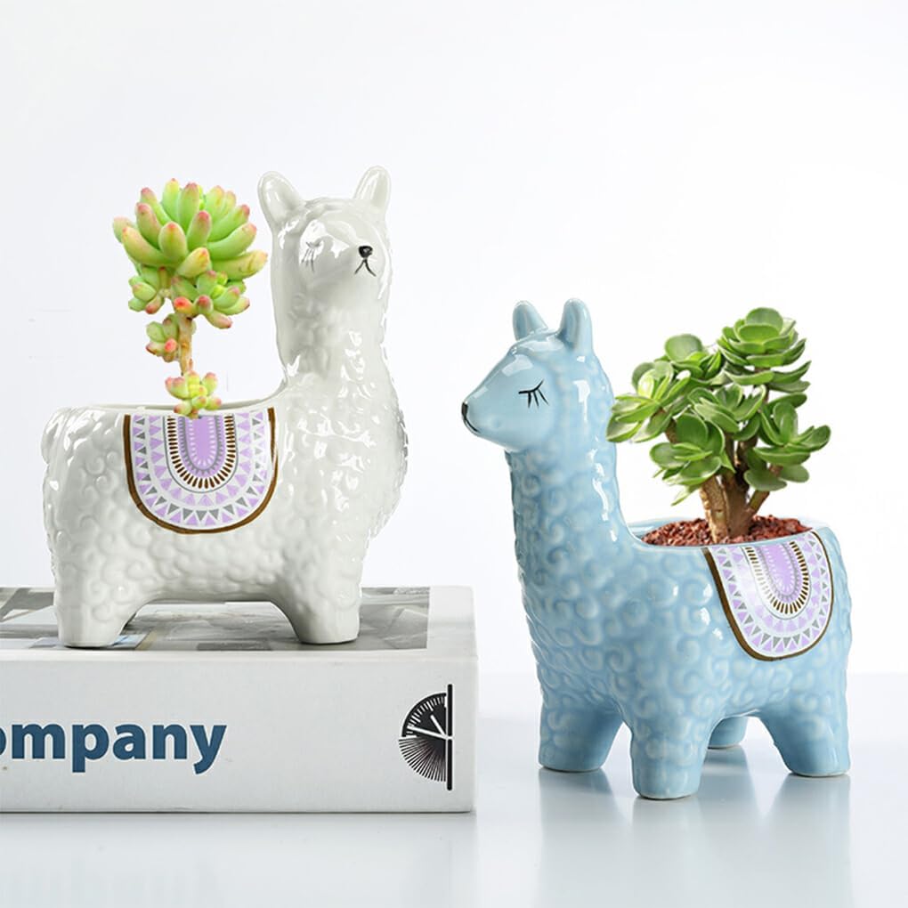 Ceramic Planter Pot,Animal Shape Pots - Stylish and Durable Succulent Planter Pots for Small Spaces Weather-Resistant Ceramics Innovative, Alpaca White (Color : Alpaca Red)
