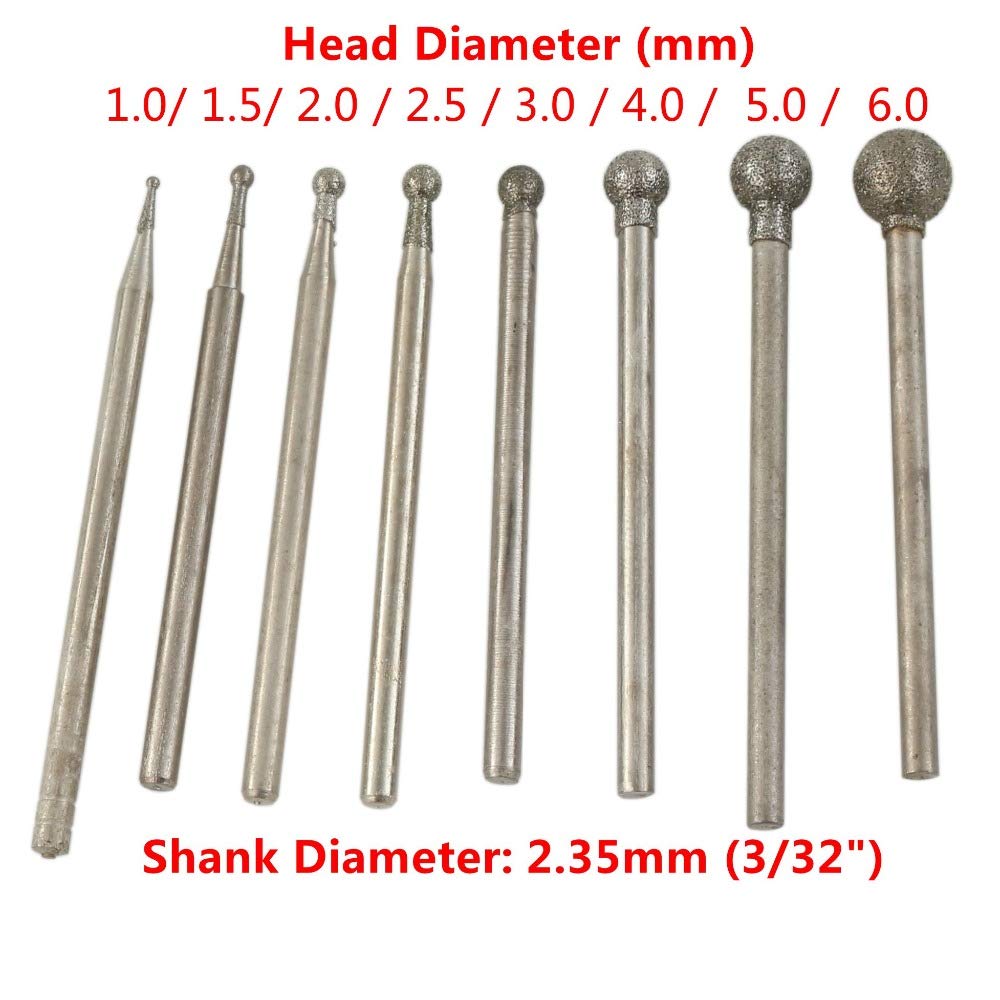 10 sztuk diamentowych bitów szlifierskich 1,5 2,3 4 mm, głowica sferyczna, ziarnistość 150, powlekane narzędzia rzeźbiarskie, biżuteria z kamieni szlachetnych, jadeit wanglan(Head Diameter 4mm)