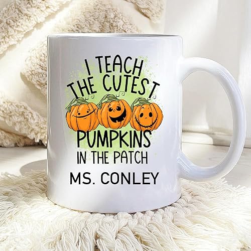 Taza de café personalizada con diseño de calabazas, regalo de agradecimiento a la vida del profesor, regalo de Navidad, primer día de escuela, disponible en Yaxa Peru