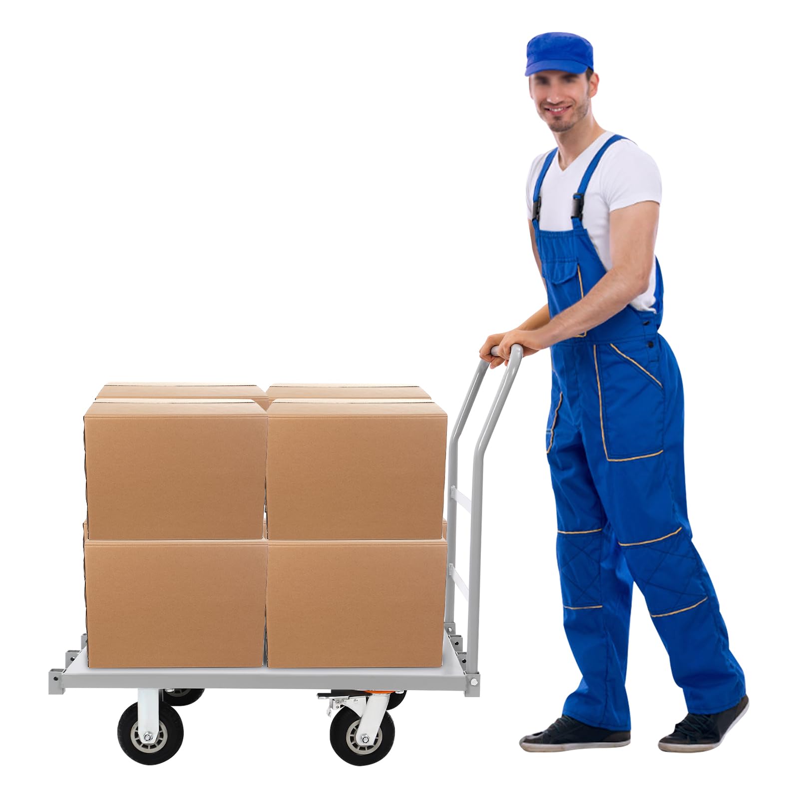 Industrial Flat Dolly Cart,Heavy Duty Drywall Cart Lumber Cart Platform Truck Flat Cart, 2000lbs, 4 Swivel Brake Casters, Flatbed Hand Truck for Transport Heavy Objects, Planks