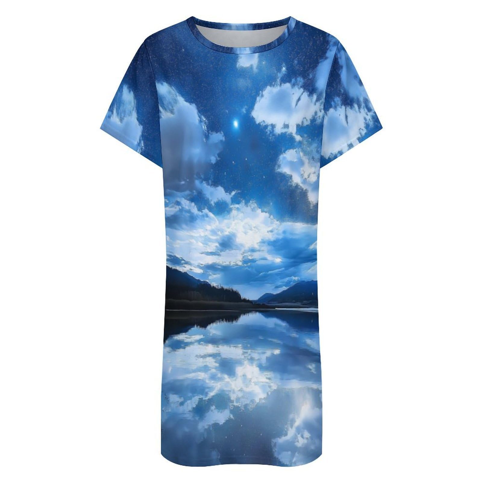 Camisones De Mujer - Lago del Cielo Camisón De Manga Corta para Estar En Casa Tallas S-3Xl Holgado Largo Suave para El Verano.