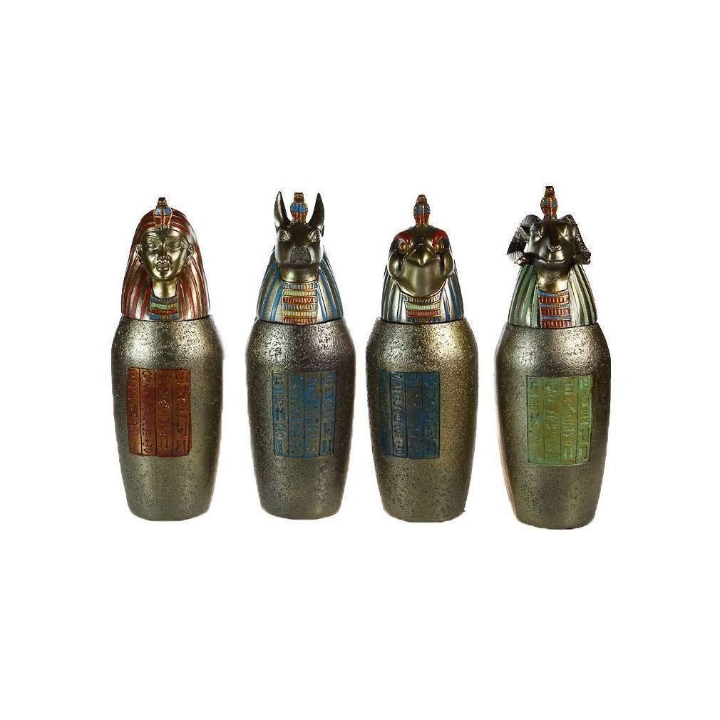 lachineuse – 4 jarrones canope egipcios – jarrones Decorativos de 21 cm – Objetos Decorativos de Egipto Antiguo – Estatua de faraones – Anubis, Horus, Hapi – Idea de Regalo para decoración de urna –