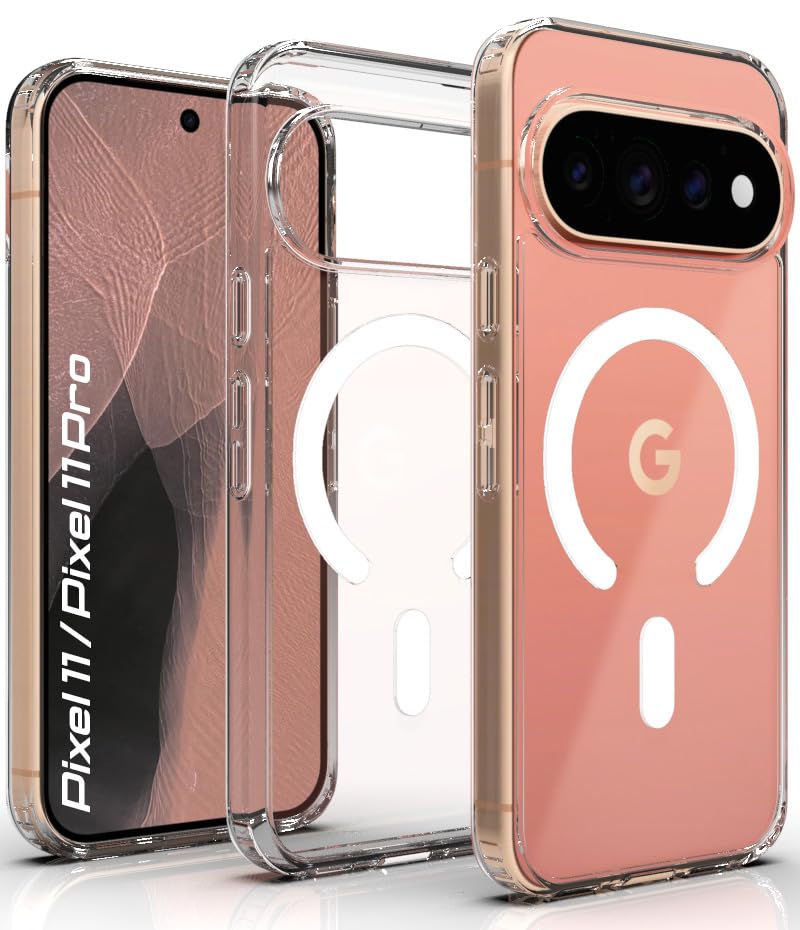 Image of RIGGEAR Shockproof Clear Hybrid Armor Magnetic Back Cover Case Compatible with MagSafe Accessories for Google Pixel 11 / Pixel 11 Pro (Transparent PC and TPU Bumper)