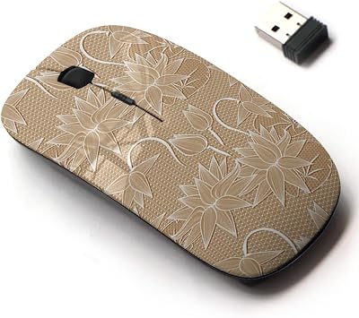 2.4G Wireless Mouse with Cute Pattern Design for All Laptops and Desktops with Nano Receiver - Beige White Lotus Flowers lace