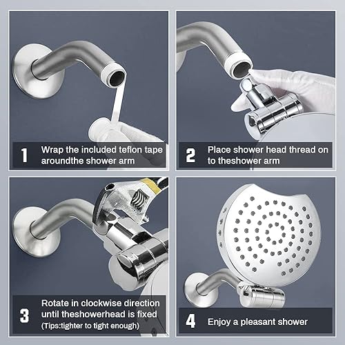 Miniatura 4 de Cabezal de ducha de alta presión, 4 modos, cabezal de ducha de lluvia fijo con rótula de metal giratoria ajustable, cabezal de ducha giratorio de