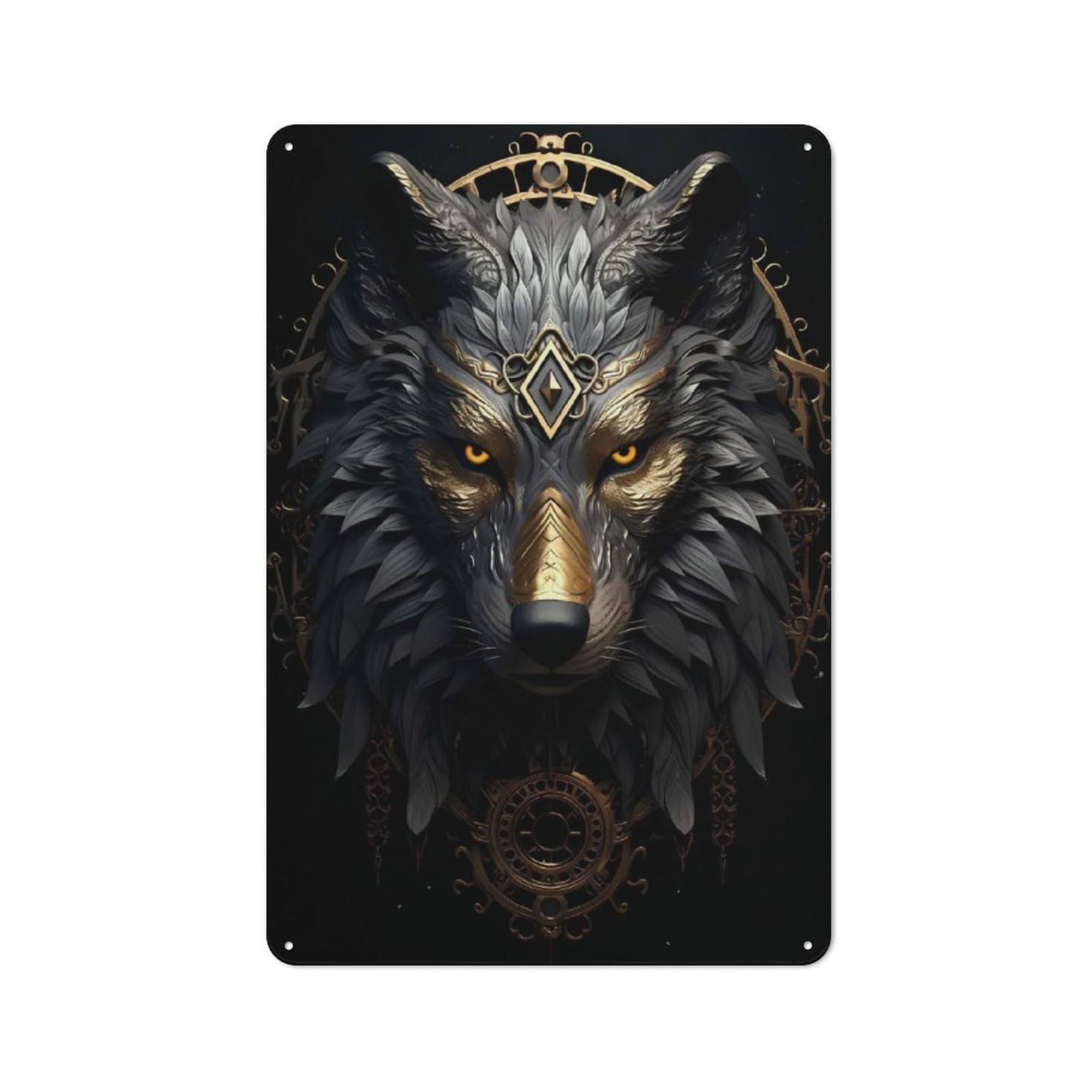 Junmoney Style-4 Tin Wall Plaque 30X20cm With Abstract Wolve Head Wolf For Garage Wall, Suited To People Furnishing A Garage