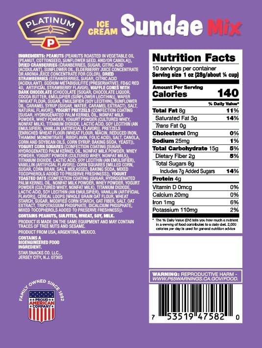 Miniatura 5 de Platinum - Ice Cream Sundae Mix 10 oz  Mezcla de frutos secos y frutas secas con conos de gofres de chocolate, pretzels de yogur, avena, arándanos,